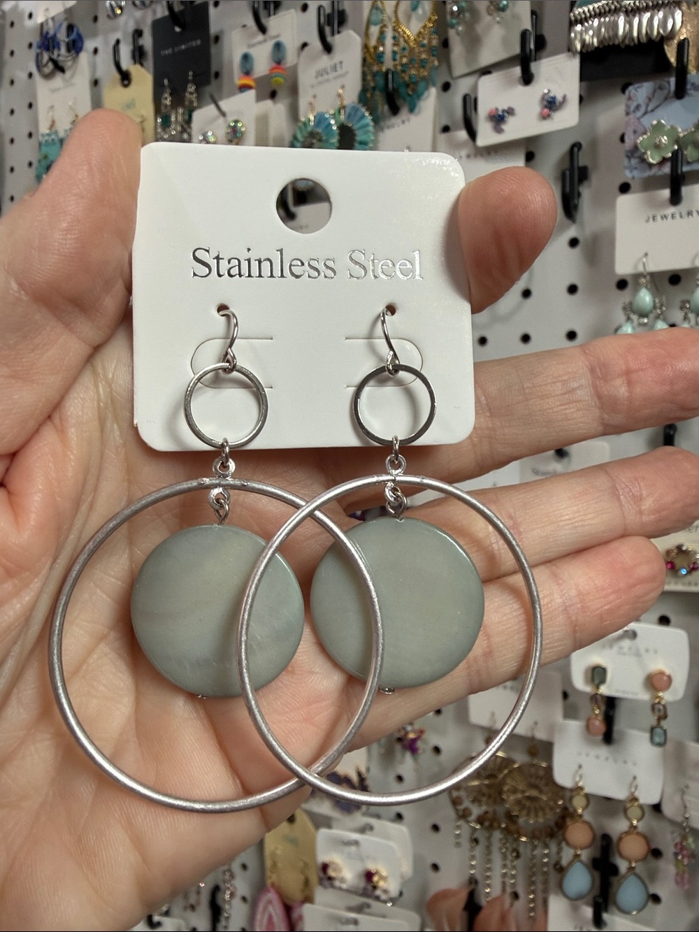 SILVER HOOP SEASHELL DANGLE HOOK ART SHOW HANDMADE EARRINGS HAND CRAFTED BEACH